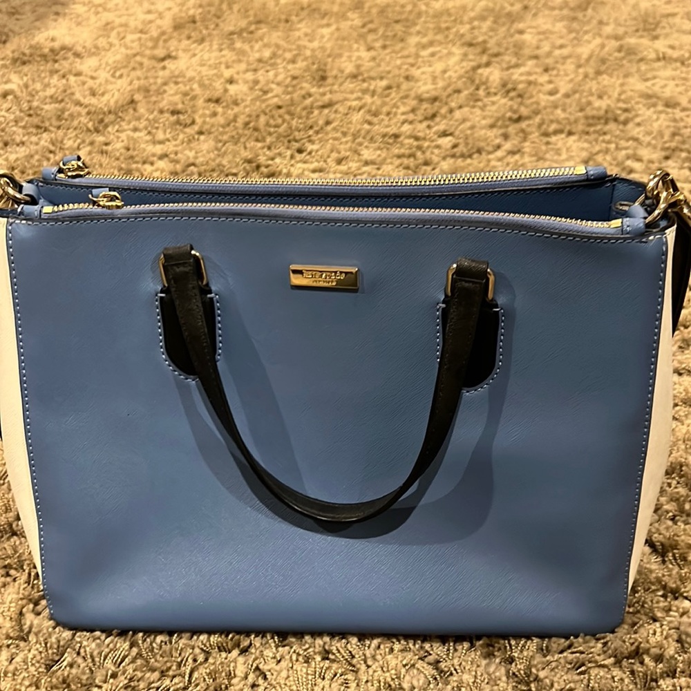Kate Spade - Blue/cream color block / saffiano leather handbag